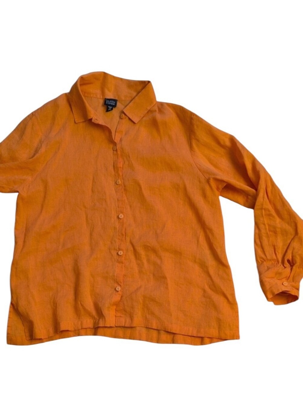 Eileen Fisher 100% Irish Linen Orange Long Sleeve Blouse Boxy Shirt Top M